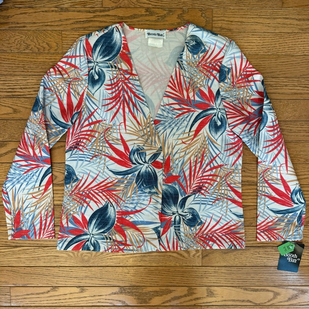 Booth Bay Red and Blue Tropical Print Garment